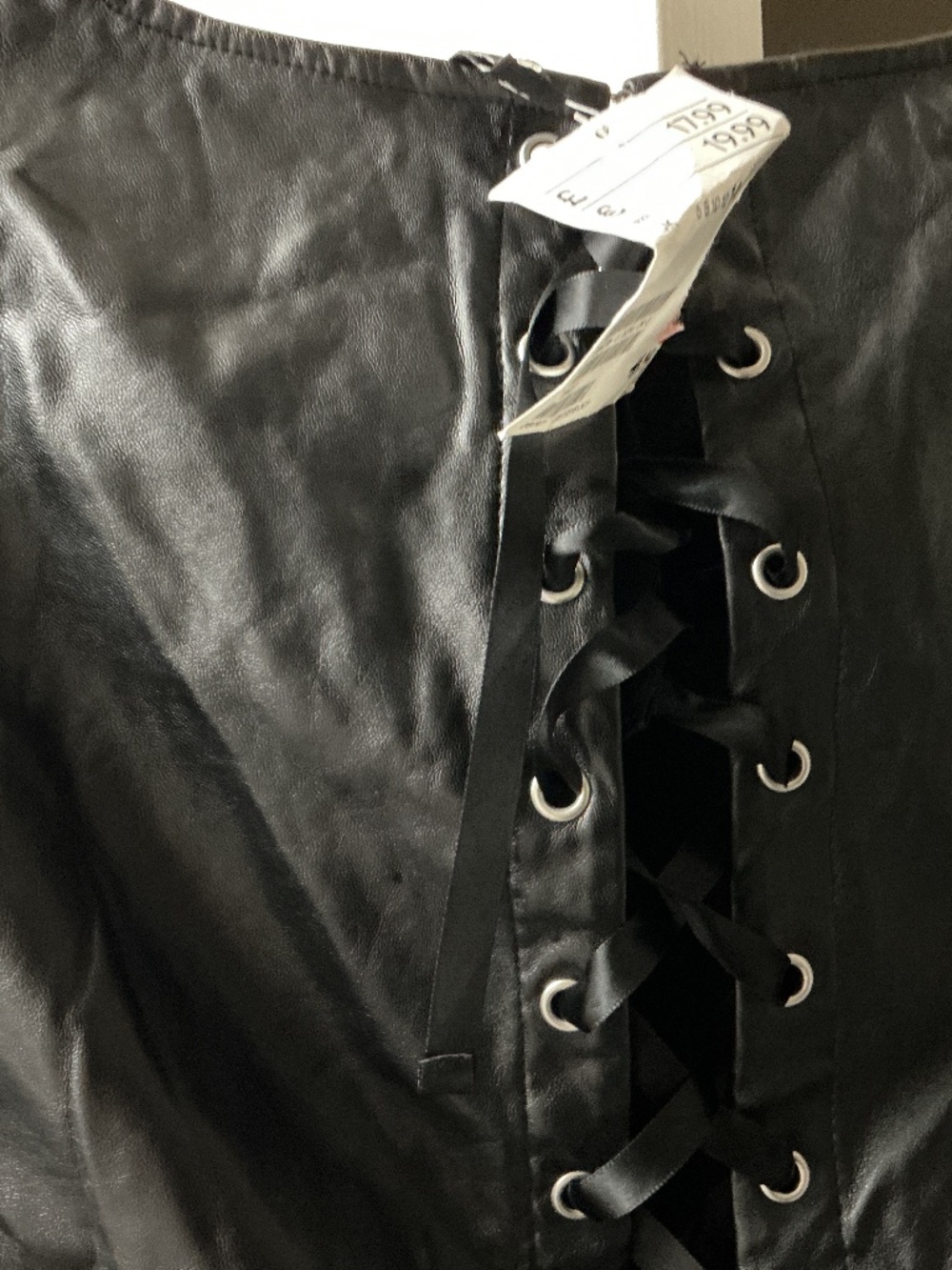 H&M lace up leather look tshirt sexy adjustable ties London store NWT